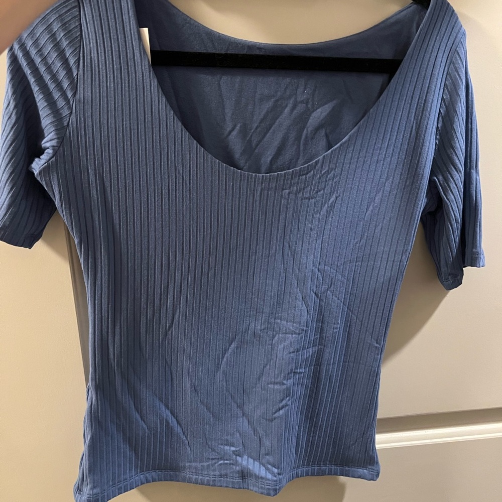 Blue Ribbed Women's Top